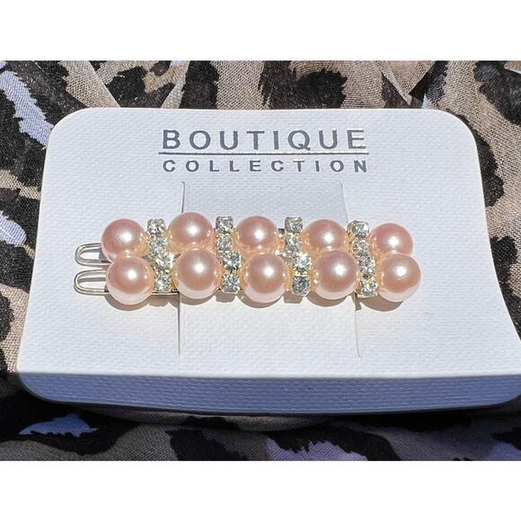 Faux Pearl Retro Deadstock New on Card Rhinestone Accent Hair barrettes NEW - Picture 12 of 12